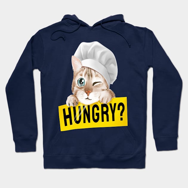 Cat in Chef hat Holding hungry sign Hoodie by stark.shop